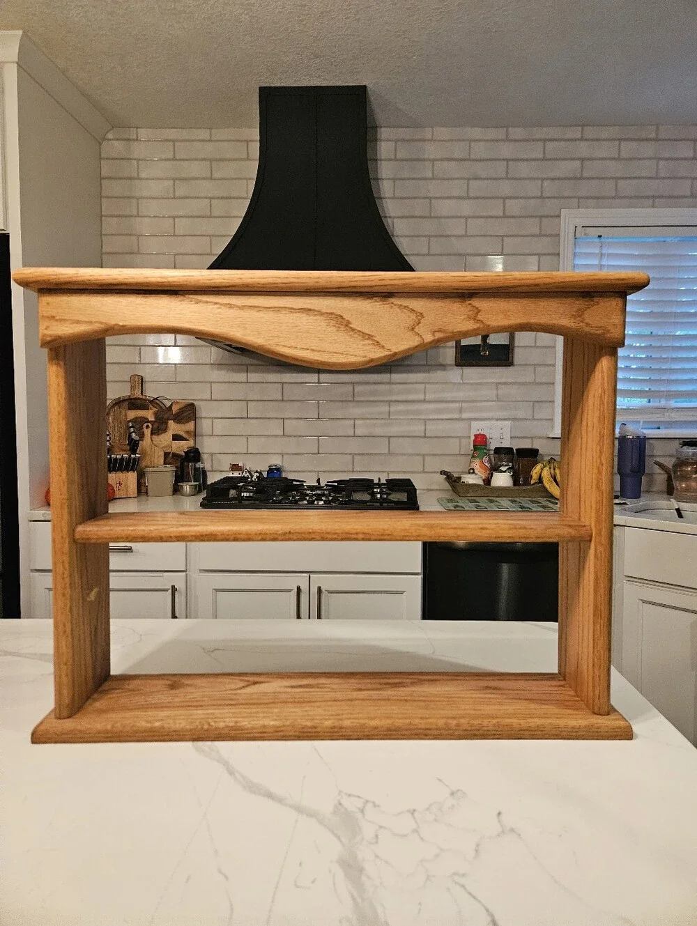 Solid Oak Two-Tier Shelf Rack in Natural Wood